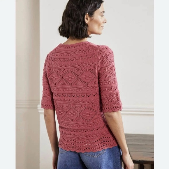 Boden Claudia Knitted Top US 12 100% Cotton Crochet Knit Dusty Rose Womens - Picture 2 of 11
